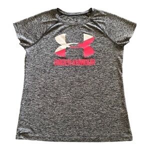 UNDER ARMOUR-GIRLS GRAY SND PINK TOP-YOUTH LARGE